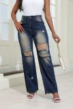 Women Autumn Retro Ripped Denim Pants