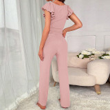 Women Short Sleeve Top Long Pants Casual Two-piece Set