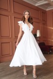 Women Elegant Solid V-neck Sleeveless Long Dress