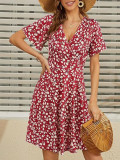 Women summer floral short-sleeved v-neck dress