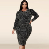 Plus Size Women Fall Beaded Slit Dress