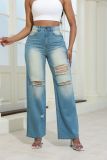 Women Autumn Retro Ripped Denim Pants