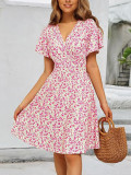 Women summer floral short-sleeved v-neck dress