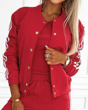 Women Red Casual Sports Ribbon Patchwork Jacket