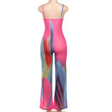 Women Summer Sexy Backless Contrast Color Suspender Jumpsuit