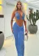 Women Summer Sexy Hollow Lace Backless Top and Drawstring Long Skirt Two Piece Set