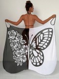 Women Beach Sunscreen Butterfly Print Mesh Lace-Up Skirt