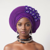 Flower Bright Silk Layered Lace-Up Hat Nigerian Wedding Party Aoto Gele Hat