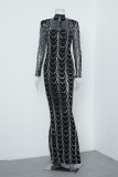 Long Sleeve Sexy See-Through Striped Sequin Long Evening Dress