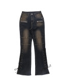 Street Fashion Lace-Up Zipper Slim High Waist Denim Pants For Women