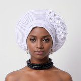 Flower Bright Silk Layered Lace-Up Hat Nigerian Wedding Party Aoto Gele Hat