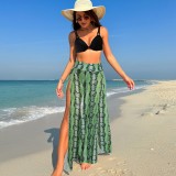 Sexy Women Printed Bikini Slit High Waist Trousers Three-Piece Swimwear