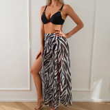 Sexy Women Printed Bikini Slit High Waist Trousers Three-Piece Swimwear