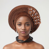 Flower Bright Silk Layered Lace-Up Hat Nigerian Wedding Party Aoto Gele Hat