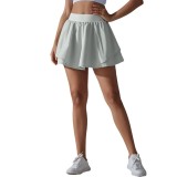 Women Solid Color Double Pocket Tennis Skirt Sexy Tight Fitting High Stretch Sports Running Fitness Yoga Shorts