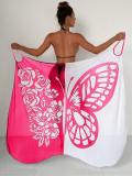 Women Beach Sunscreen Butterfly Print Mesh Lace-Up Skirt