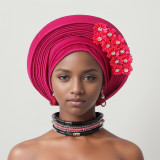 Flower Bright Silk Layered Lace-Up Hat Nigerian Wedding Party Aoto Gele Hat