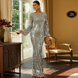 Chic Sexy Tight Fitting Long Sleeve Sequin Formal Party Evening Dress For Women