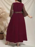 Plus Size Women Leopard Patchwork Bell Bottom Sleeve Slim Waist Long Dress
