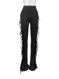 Casual Women Tassel Elastic Tight Fitting Micro Bell Bottom Pants