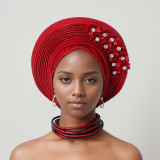 Flower Bright Silk Layered Lace-Up Hat Nigerian Wedding Party Aoto Gele Hat