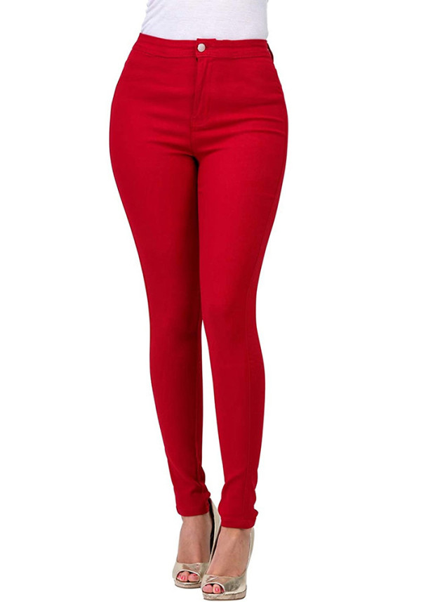 Solid Color High Waist Slim Tight Denim Pants For Women