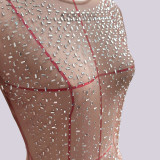 sexy rhinestone see through mesh long sleeve nightclub dress