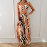 Sexy Women Printed Bikini Slit High Waist Trousers Three-Piece Swimwear