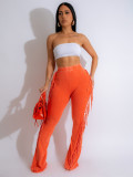 Casual Women Tassel Elastic Tight Fitting Micro Bell Bottom Pants