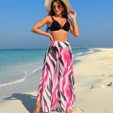 Sexy Women Printed Bikini Slit High Waist Trousers Three-Piece Swimwear