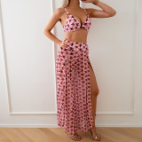 Sexy Women Printed Bikini Slit High Waist Trousers Three-Piece Swimwear