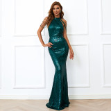 Sexy Formal Party Evening Dress Women Chic Sequin Fishtail Long Slim Gown