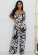 Sexy Printed Strap Wide-Leg Jumpsuit