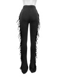 Casual Women Tassel Elastic Tight Fitting Micro Bell Bottom Pants