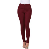 Solid Color High Waist Slim Tight Denim Pants For Women