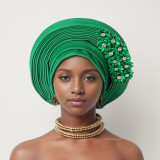 Flower Bright Silk Layered Lace-Up Hat Nigerian Wedding Party Aoto Gele Hat