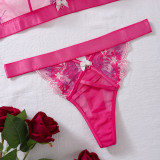 See-Through Bra Panties Set Floral Embroidery Mesh Sexy Two-Piece Lingerie Set