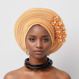 Flower Bright Silk Layered Lace-Up Hat Nigerian Wedding Party Aoto Gele Hat