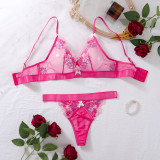 See-Through Bra Panties Set Floral Embroidery Mesh Sexy Two-Piece Lingerie Set