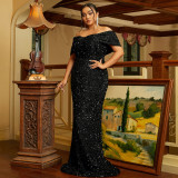 Plus Size Women's Wedding Gown Formal Party Luxury Off Shoulder Sequin Evening Dress