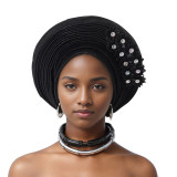 Flower Bright Silk Layered Lace-Up Hat Nigerian Wedding Party Aoto Gele Hat