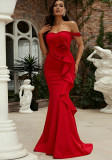 Off Shoulder Chic Slim Long Solid Color Formal Party Bridesmaid Dress Evening Gown