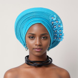 Flower Bright Silk Layered Lace-Up Hat Nigerian Wedding Party Aoto Gele Hat