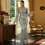 Chic Sexy Tight Fitting Long Sleeve Sequin Formal Party Evening Dress For Women