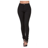 Solid Color High Waist Slim Tight Denim Pants For Women