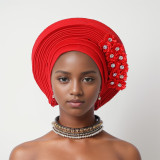 Flower Bright Silk Layered Lace-Up Hat Nigerian Wedding Party Aoto Gele Hat