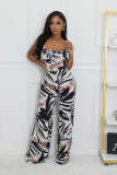 Sexy Printed Strap Wide-Leg Jumpsuit