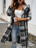 Autumn Winter Women's Casual Loose Contrast Color Buttoned Hooded Coat