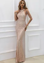 Sexy Formal Party Evening Dress Women Chic Sequin Fishtail Long Slim Gown