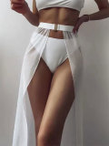 Women Solid Color High Waist Swim Wrap Skirt